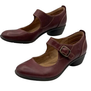 Comfortiva Womens 8.5M Burgundy Leather Mary Jane Shoes Pillowtop Memory Foam